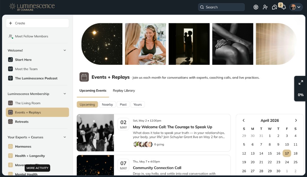 Luminescence desktop — Events and replays